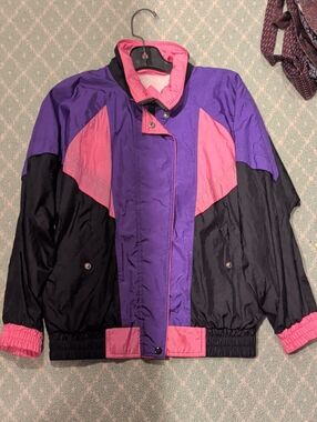 Vintage retro 80's Colorblock Windbreaker Jacket - Purple & Pink & Black